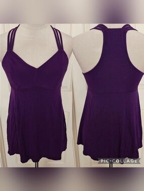 Soma Purple Racerback Babydoll Top w Empire Waist & Triple Strap Detail.